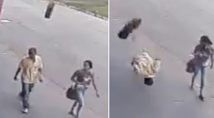 Brazil man hit on head by runaway car tyre (Video)