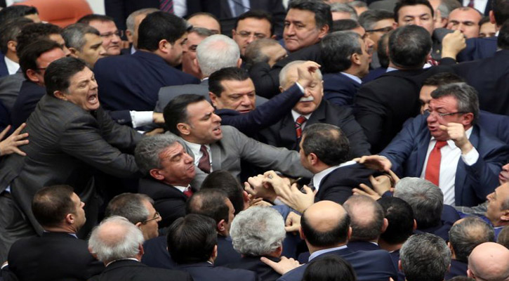 Turkish lawmakers brawl in parliament