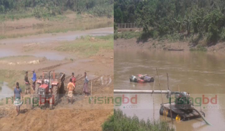 শায়েস্তাগঞ্জে অবৈধভাবে বালু উত্তোলন, উত্তেজনা