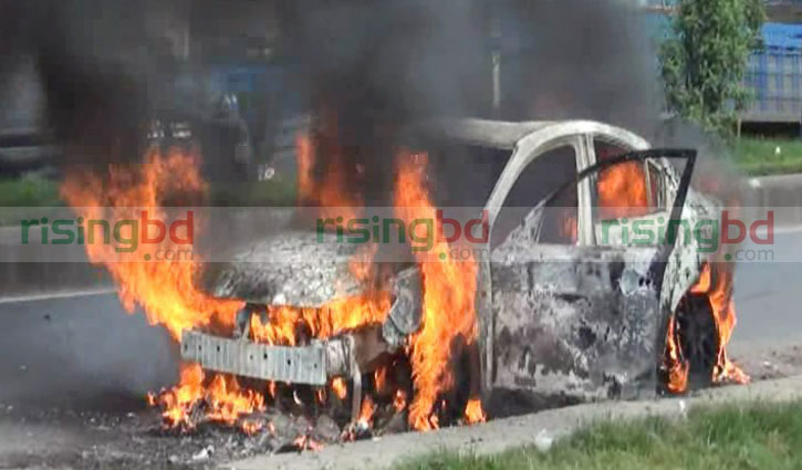 Private car catches fire in Gazipur