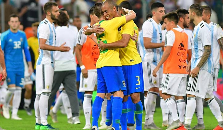 Miranda heads late winner as Brazil beat Argentina 1-0