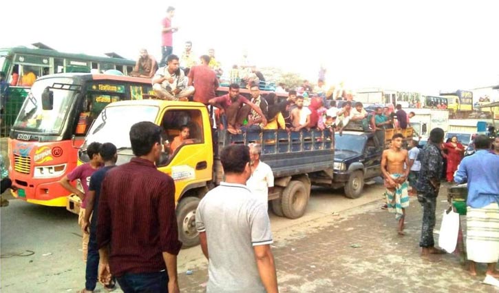Vehicles in slow pace on Dhaka-Tangail highway