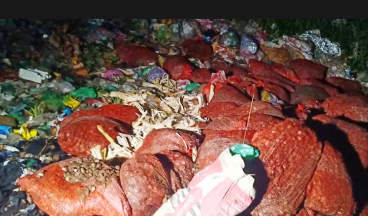 70 sacks of rotten onion dumped into garbage stack
