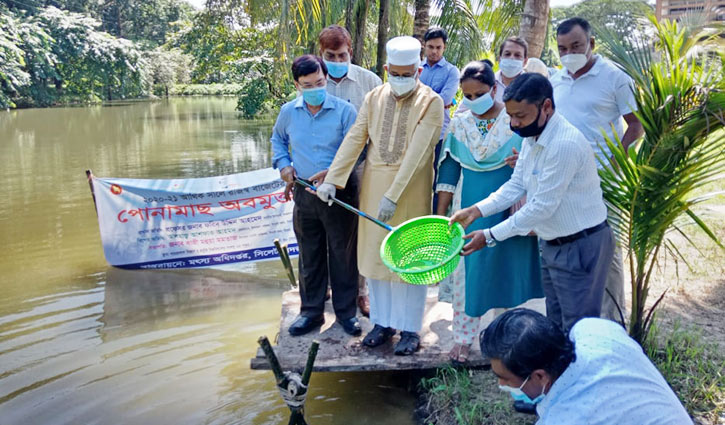 শাবিতে পোনামাছ অবমুক্তকরণ কর্মসূচি শাবিতে পোনামাছ অবমুক্তকরণ কর্মসূচি