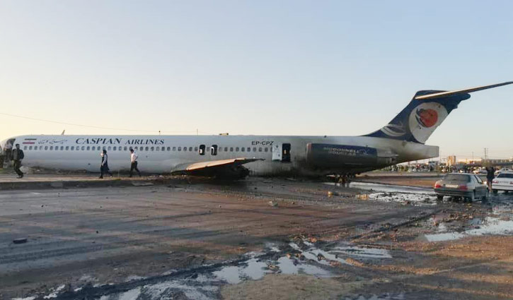 Iranian plane skidded off runway onto a city road