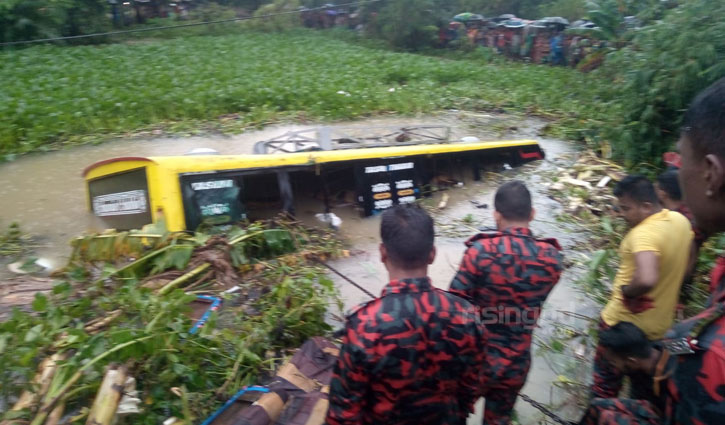 Passenger bus falls into ditch in Sunamganj