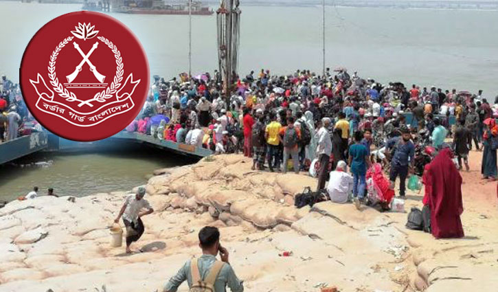 জনস্রোত ঠেকাতে ফেরিঘাটে বিজিবি জনস্রোত ঠেকাতে ফেরিঘাটে বিজিবি