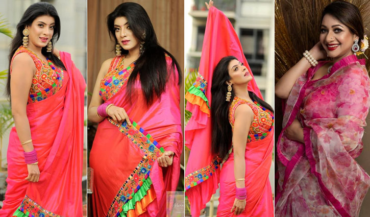 আঁখির ডিজাইন করা শাড়িতে অপরূপ মৌ