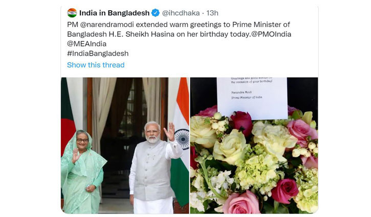 Modi greets Hasina on her birthday