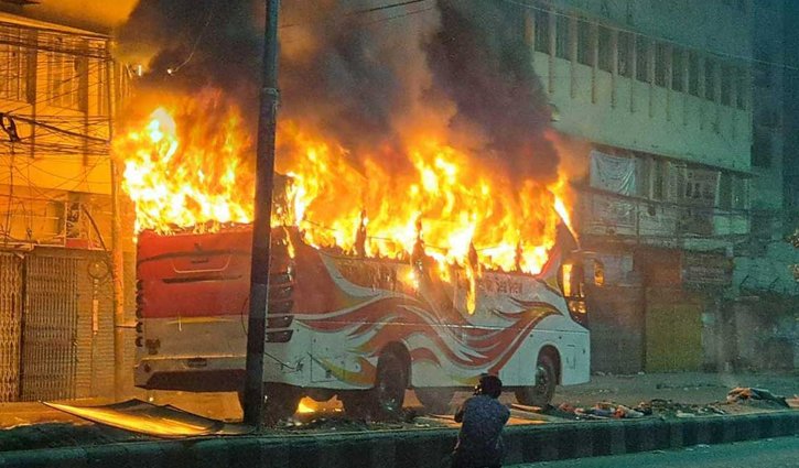 Passenger bus catches fire in city