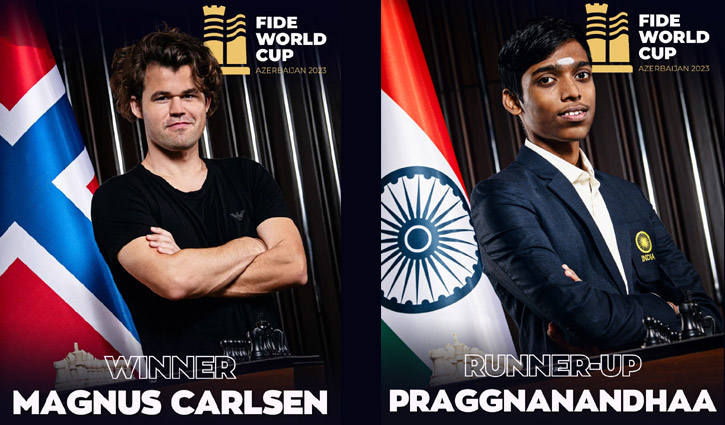Carlsen beats Praggnanandhaa to clinch 1st ever World Cup win