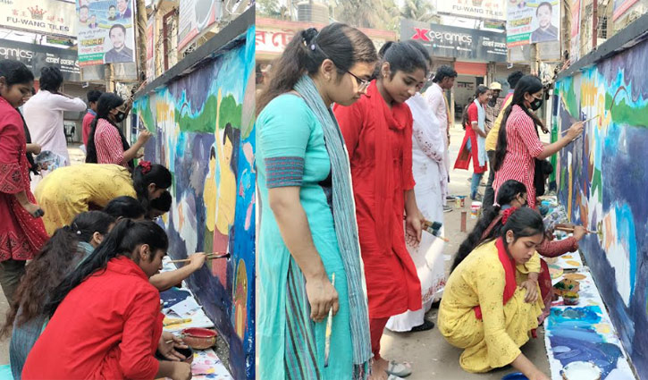 ছবি এঁকে জানানো হলো নদী দখল ও দূষণের প্রতিবাদ