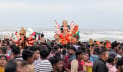 কক্সবাজার সমুদ্র সৈকতে উৎসবমুখর পরিবেশে প্রতিমা বিসর্জন