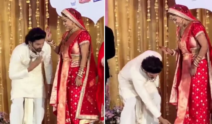 স্ত্রীর পা ছুঁয়ে আশীর্বাদ নিয়ে আলোচনায় গুরমিত