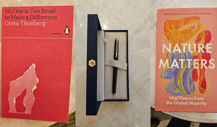 Tarique Rahman gifts books, pen to CA Yunus Tarique Rahman gifts books, pen to CA Yunus