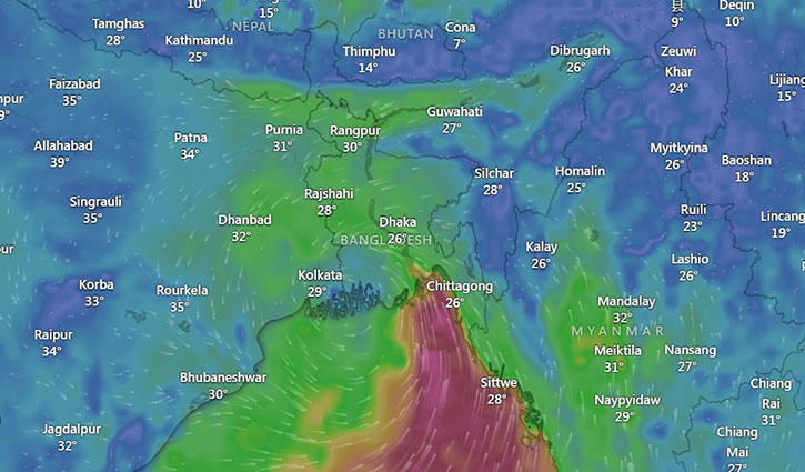 Low pressure 230 km away from Mongla