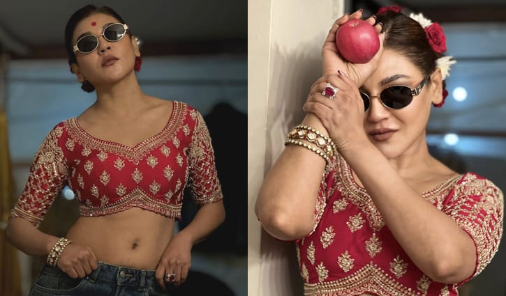 আপেল হাতে নজরকাড়া জয়া