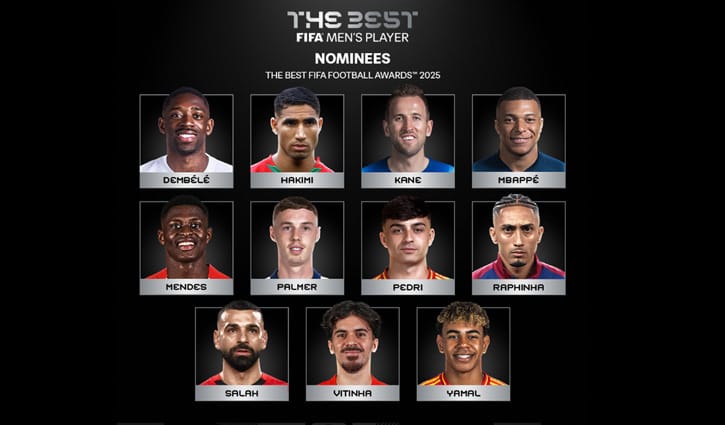 ফিফা দ্য বেস্ট ২০২৫: বছরের সেরা খেলোয়াড়ের মনোনয়ন ঘোষণা