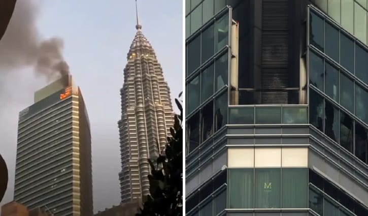 মালয়েশিয়ার পেট্রোনাস টাওয়ার থ্রিতে আগুন