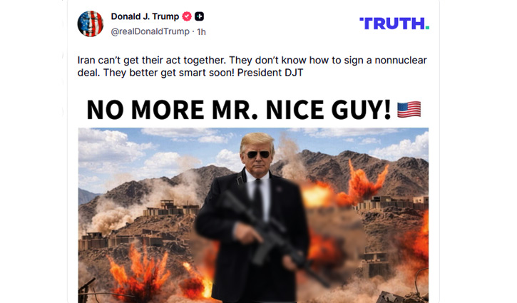 ‘আর কোনো ভদ্রতা নয়’, অস্ত্রসহ ছবি পোস্ট করে ইরানকে ট্রাম্পের হুমকি