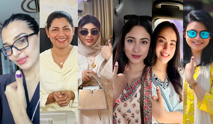 ভোট দিয়ে আঙুলের অমোচনীয় কালি দেখালেন নায়িকারা