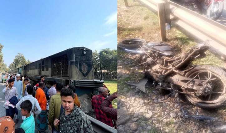 মোটরসাইকেলে ধাক্কা দিয়ে ট্রেনের ইঞ্জিন ক্ষতিগ্রস্ত