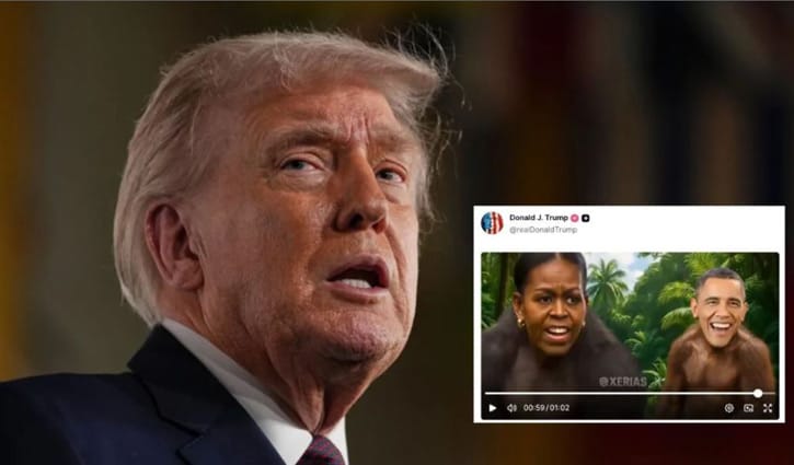 ওবামাকে বানর হিসেবে দেখানো ভিডিও পোস্ট ট্রাম্পের