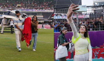 হেলিকপ্টারে মাঠে এলো বিপিএল ট্রফি, তিশা ছড়ালেন উষ্ণতা