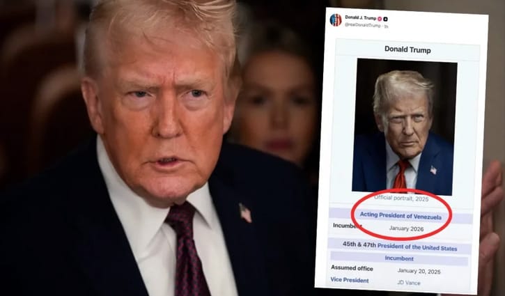 নিজেকে ভেনেজুয়েলার ‘ভারপ্রাপ্ত প্রেসিডেন্ট’ ঘোষণা ট্রাম্পের