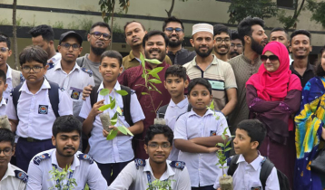 শিক্ষার্থীদের মধ্যে গাছের চারা বিতরণ করলেন মেয়র পদপ্রার্থী এনসিপির আরিফুল