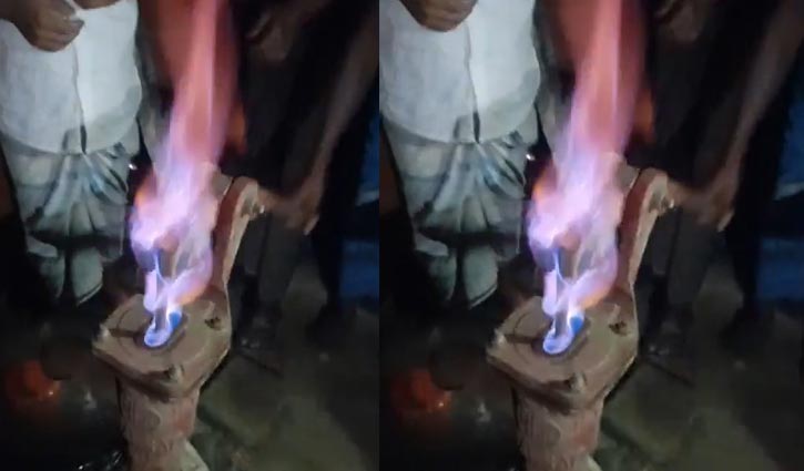 নোয়াখালীতে নলকূপে দিয়াশলাই ধরতেই জ্বলছে আগুন