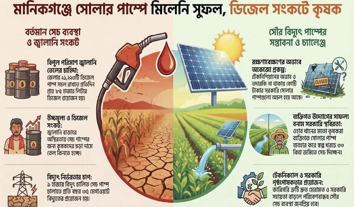 মানিকগঞ্জে সোলার পাম্পে মেলেনি সুফল, ডিজেল সংকটে কৃষক