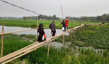 ছয় গ্রামের ভরসা ঝুঁকিপূর্ণ বাঁশের সাঁকো, সেতুর দাবি এলাকাবাসীর