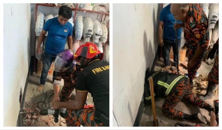 দুই ভবনের ফাঁকে আটকা কুকুর উদ্ধার করল ফায়ার সার্ভিস