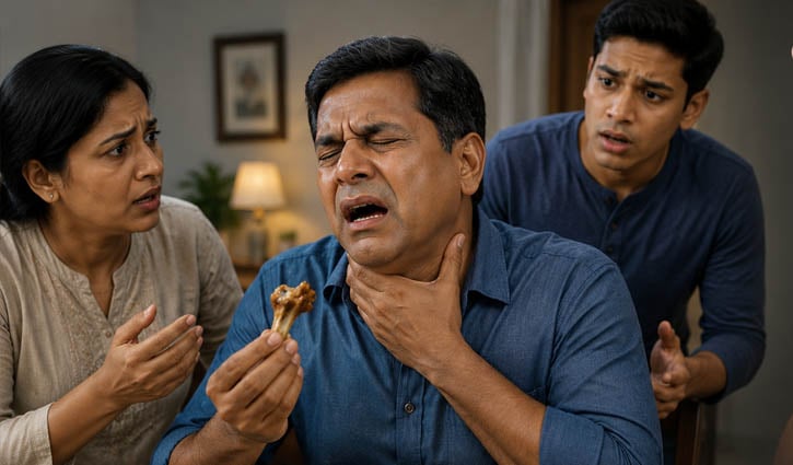 গলায় মাংসের হাড় আটকে গেলে করণীয়